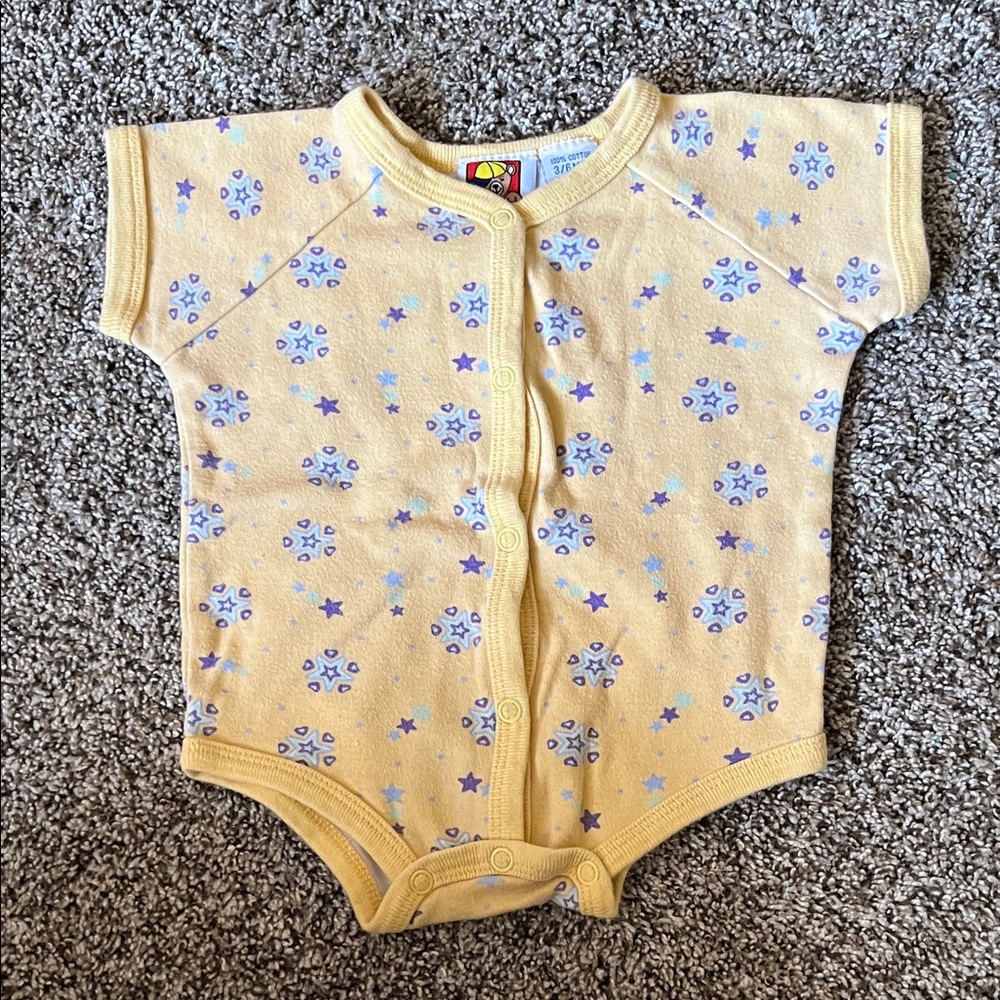 Vintage Peek-A-Babe Yellow & Purple Star Baby Onesie